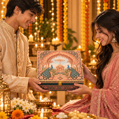 Peacock Heritage dry fruits gift box being gifted at a festive celebration