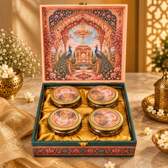 Peacock Heritage dry fruits gift box open with four sealed jars