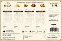 Pack details, nutritional information and ingredients for the 600g mixed dry fruits gift box